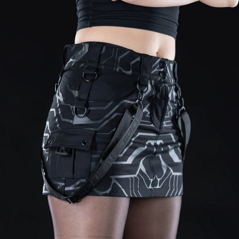 NWT NEO4IC Matrix Mini Skirt, Black Cargo Mini Skirt, Black Goth Mini Skirt - Picture 5 of 11